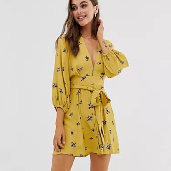 Faithfull The Brand Margot Yellow Floral Mini Dress Size 6 - Picture 2 of 9